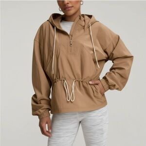CALIA Hooded Windbreaker Womens L Tan Brown Pullover Anorak Water Repellent